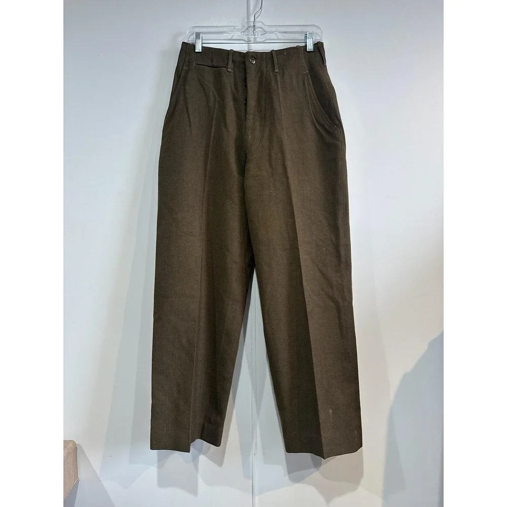 Vintage Korean War Wool Dress Pants Mens 28x29 Brown Pleated Relaxed Straight